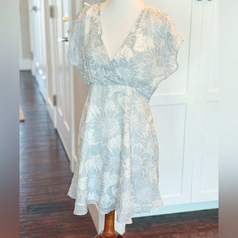 NWT Madewell Floral V-Neck Dress in Soft Blue and White